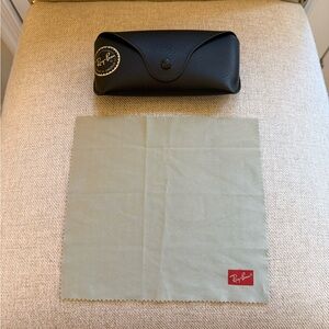 Ray-Ban Black Leather Sunglasses Case with Large Gray Cleaning Cloth